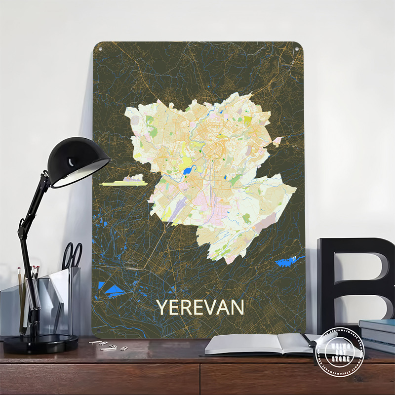 Yerevan City Map Tinplate Post - Custom Map Poster ulasan dan harga