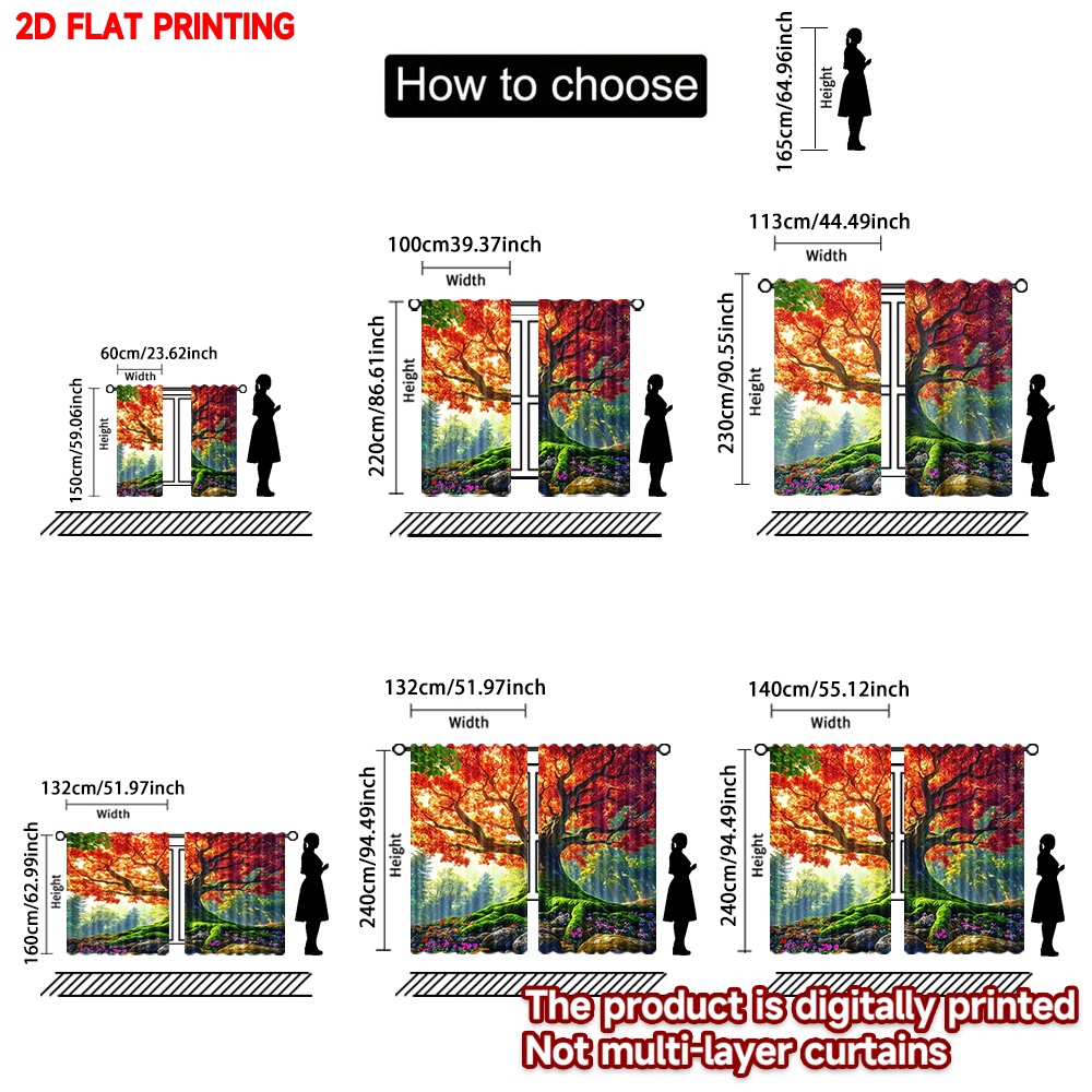 2D flat printing 2pcs Curtain  - Family Tree Print ulasan dan harga